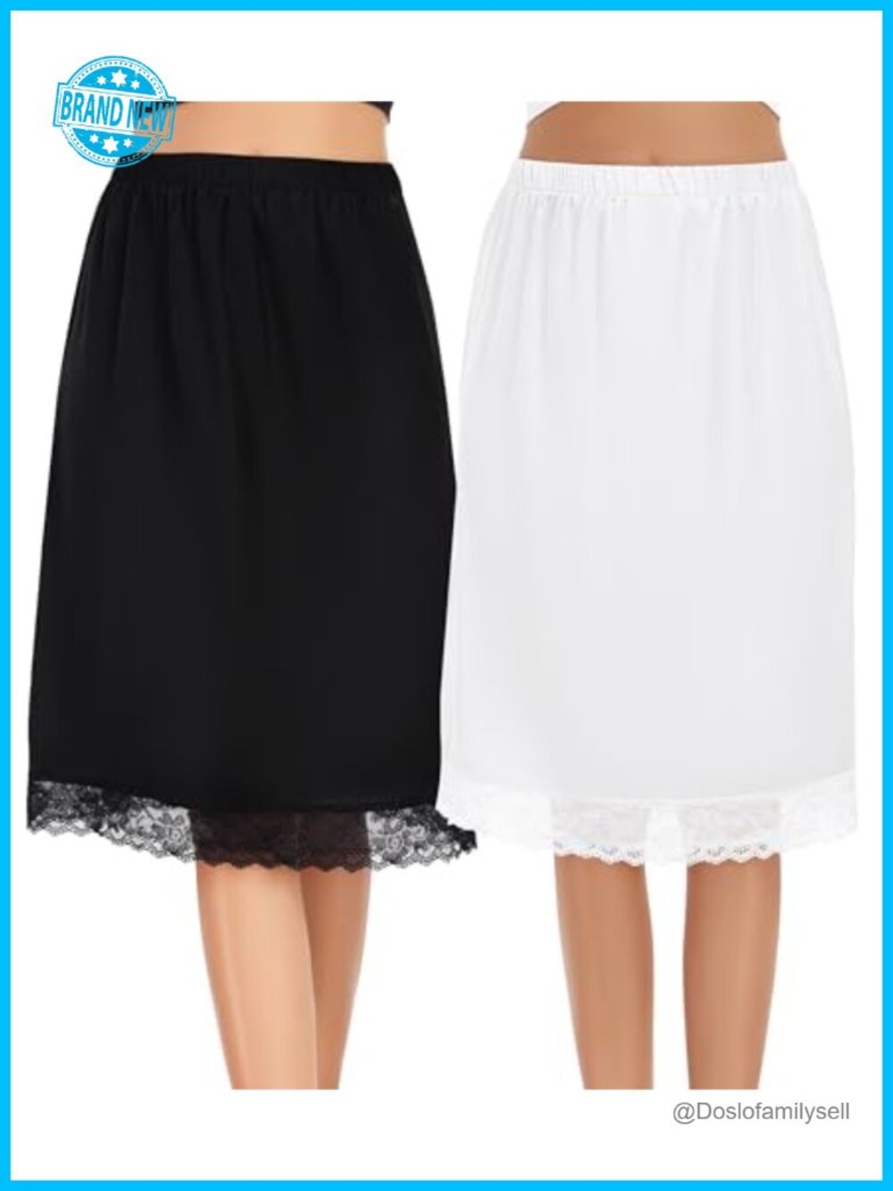 2 Pack Half Slips for Women Long Underskirt Satin Lace Trim S-3XL